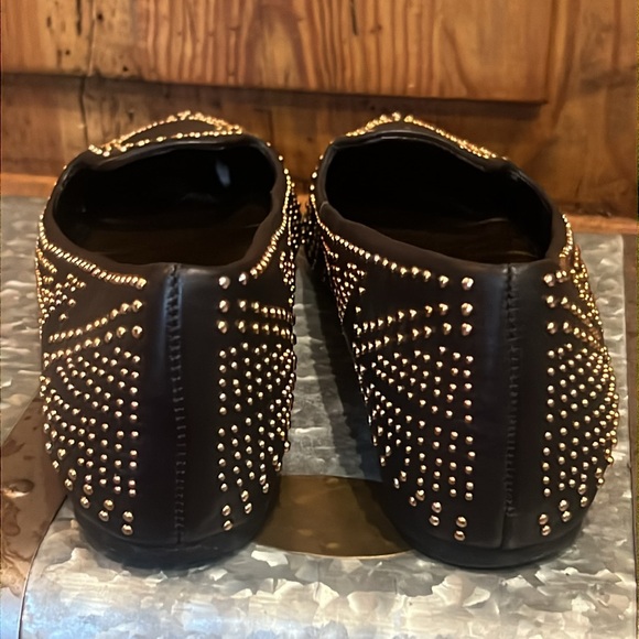 BCBGMaxazria Black Gold Studded Point Toe Leather Flats - Picture 4 of 8